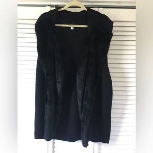 Black on black faux fur sleeveless cardigan